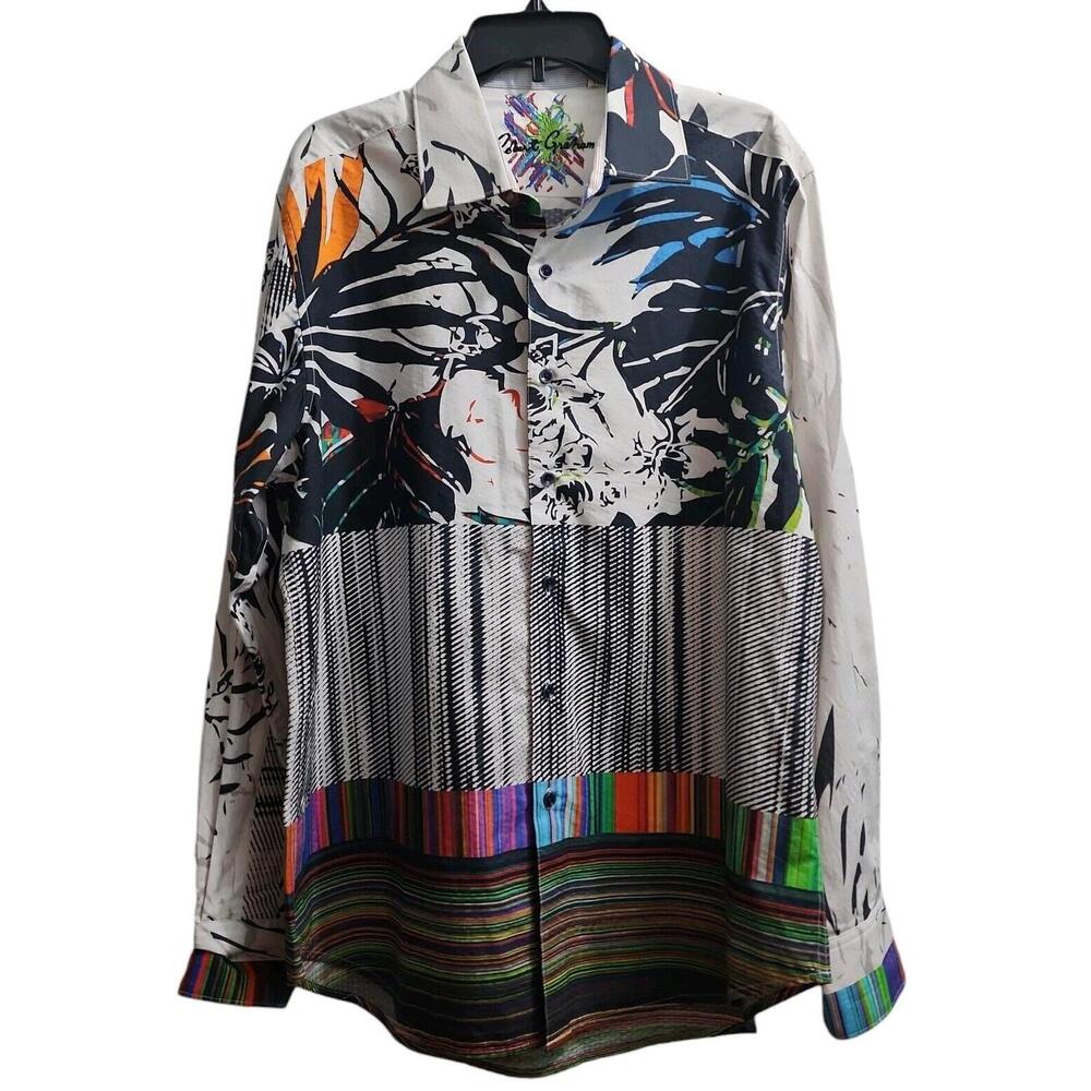 Robert Graham Mens Size XL Passion Flower Print Sport Shirt Multicolor Used